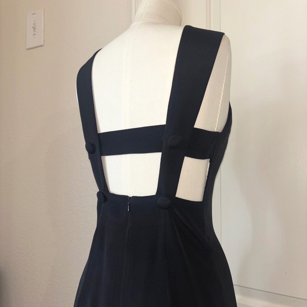 Vtg St. Gillian 100% Silk Little Black Dress Open Back Button Sheath Size 2